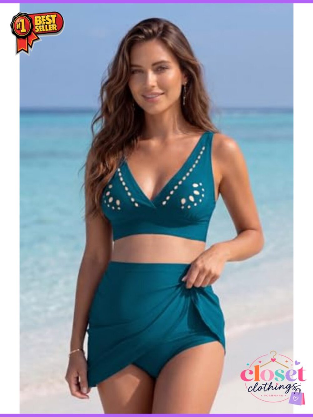 Maternity 2 Piece Bikini Set V Neck Swim Top Pregnancy Skirt Bottom - Picture 2 of 6